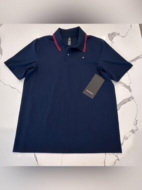 Lululemon Men’s Logo Sport Polo Short Sleeve Sz Medium Navy NWT